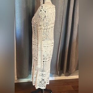 Longline Open Crochet Cardigan Sweater - Cream